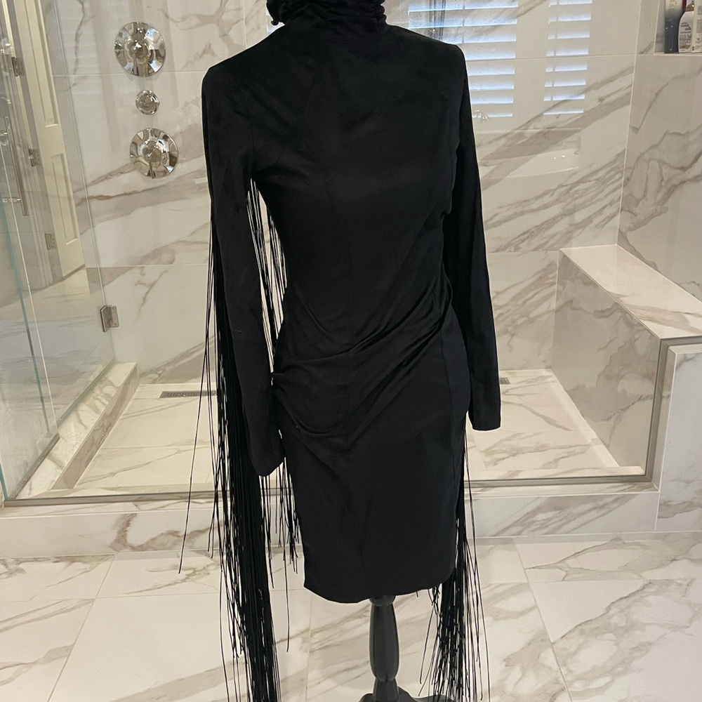 suede fringe black dress